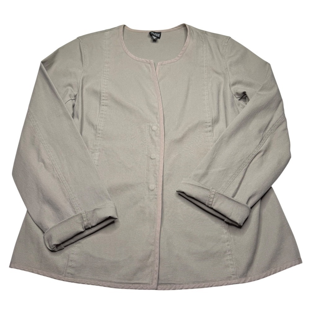Eileen Fisher Jacket Lightweight Gray/Green Medium Career Pockets Cotton